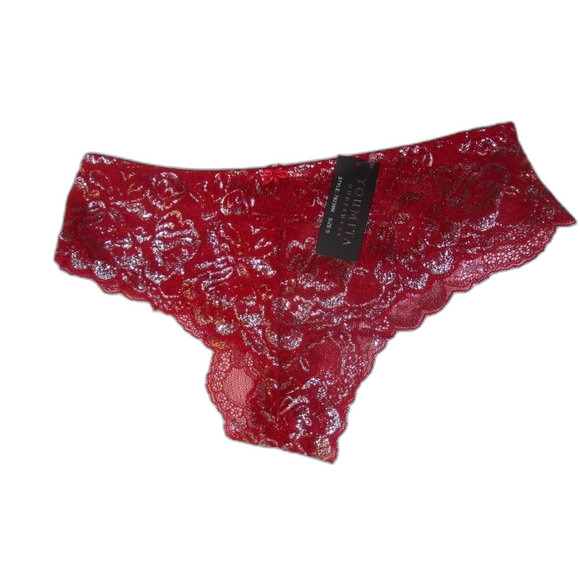 Youmita 36B Chili Pepper Metallic Lace Strappy Bra & Large Hipster Set NWT - Picture 7 of 10